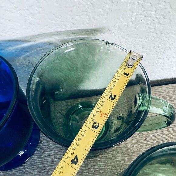 Clear Blue Green Glass Mugs Cups Bundle Lot - Picture 3 of 4